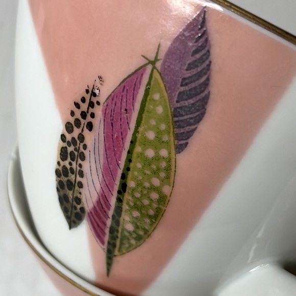 Teacup Set Fine China Feather Design Gold Brim Crafters Decoration Tea Party - Picture 7 of 11
